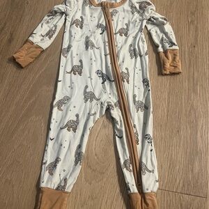 Mummy Dinosaur Print bamboo sleeper with Orange Accents